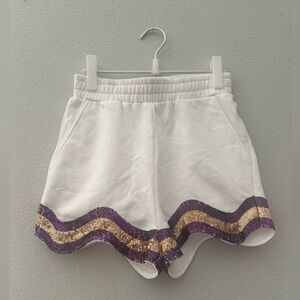 NWT • QUEEN OF SPARKLES • QOS • LSU • PURPLE AND GOLD SHORTS • SIZE S